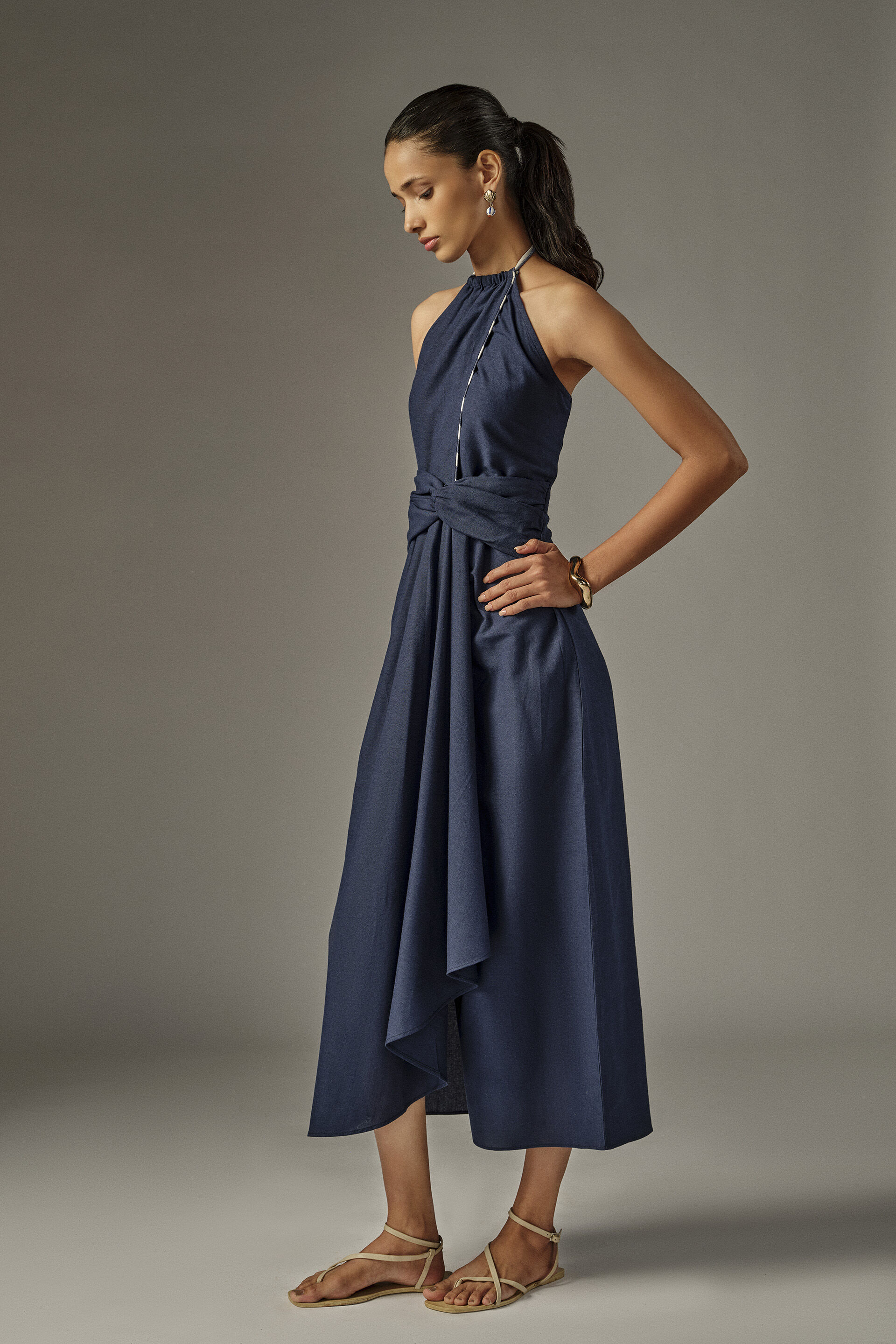 Nuelle Navy Halter Dress, Blue, image 4